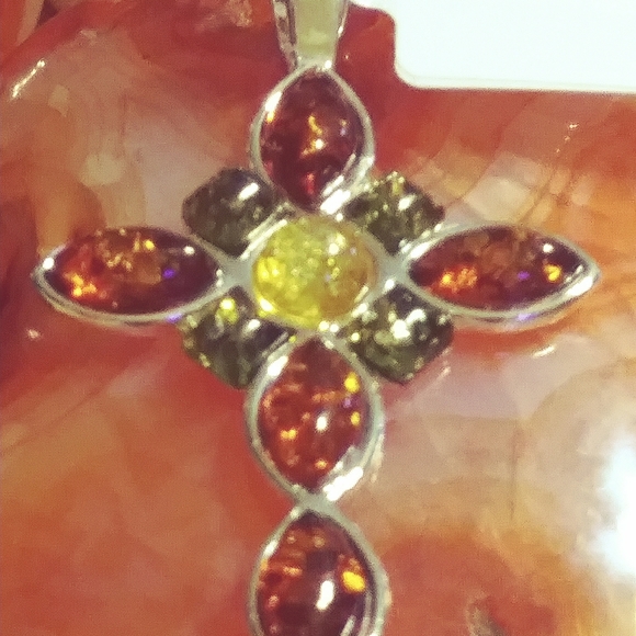MASSIVE *BALTIC AMBER* MULTI CROSS PENDANT. 2.5" - Picture 2 of 3